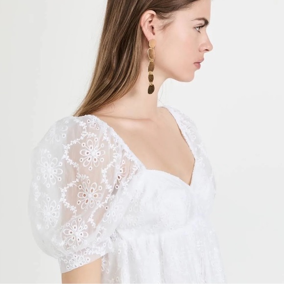 Amanda Uprichard Candia White Eyelet Lace Puff Sleeve Dress in Sugar Embroidery - Picture 5 of 11
